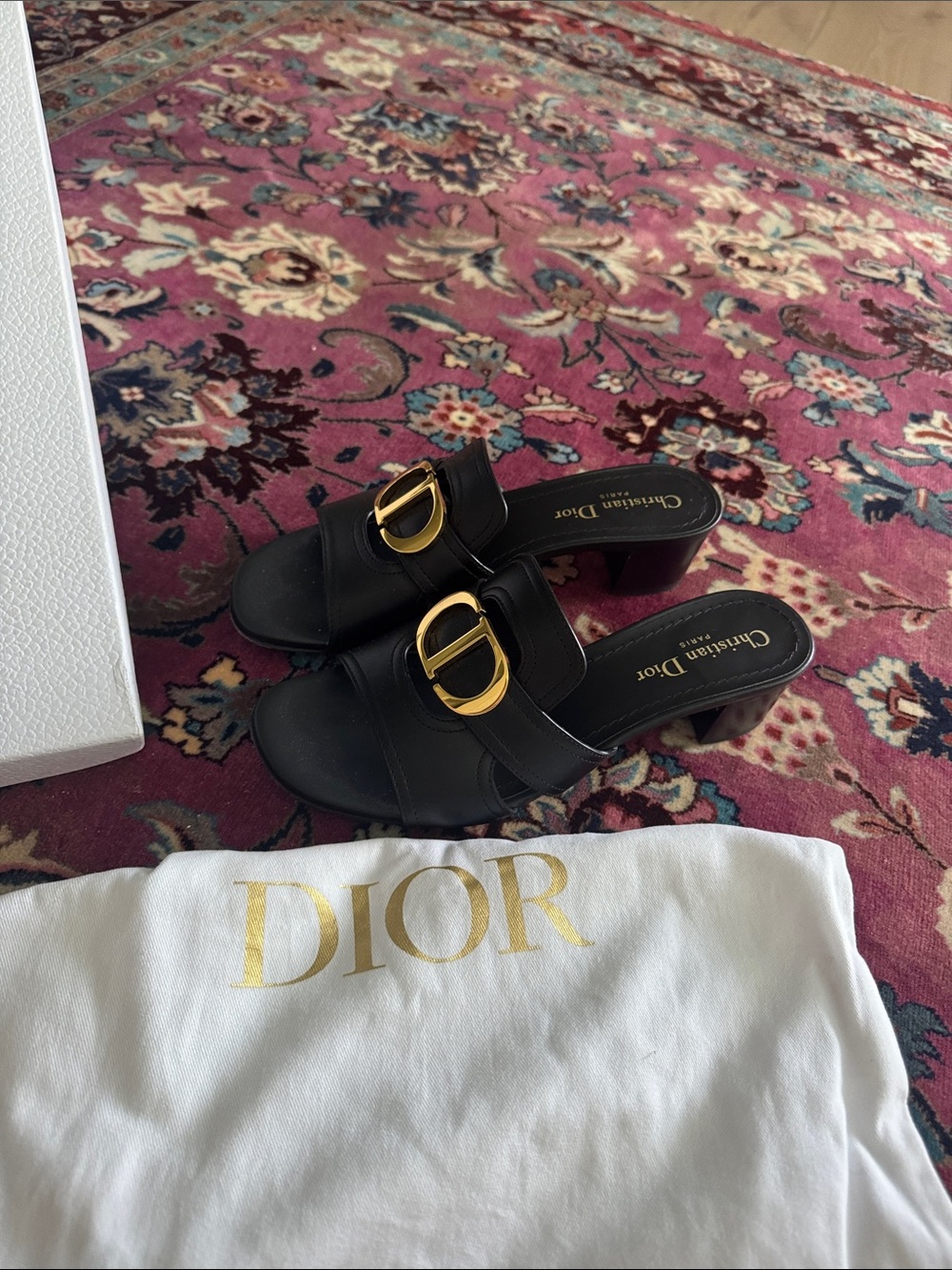 Dior Black Leather Mules with Gold CD Emblem - Picture 11 of 12